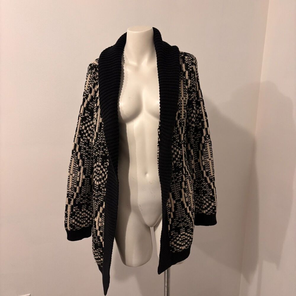 Talbots size Medium Faire Isle Neutral Black and Cream Open Front Cardigan